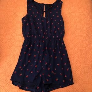 Navy Strawberry Romper